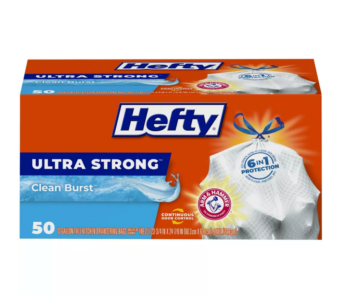 Hefty Ultra Strong Tall Kitchen Drawstring Trash Bags - Clean Burst Scent - 13 Gallon - 50ct