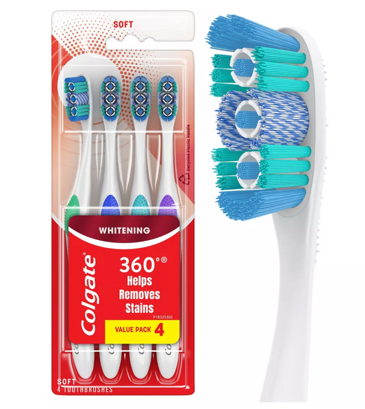 Colgate 360 Optic White Whitening Toothbrush Soft - 4 ct.