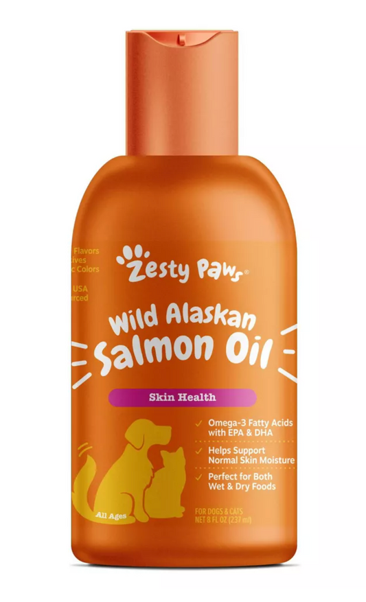 Zesty Paws Skin & Coat Support Wild Alaskan Salmon Oil for Cats and Dogs - 8 fl oz